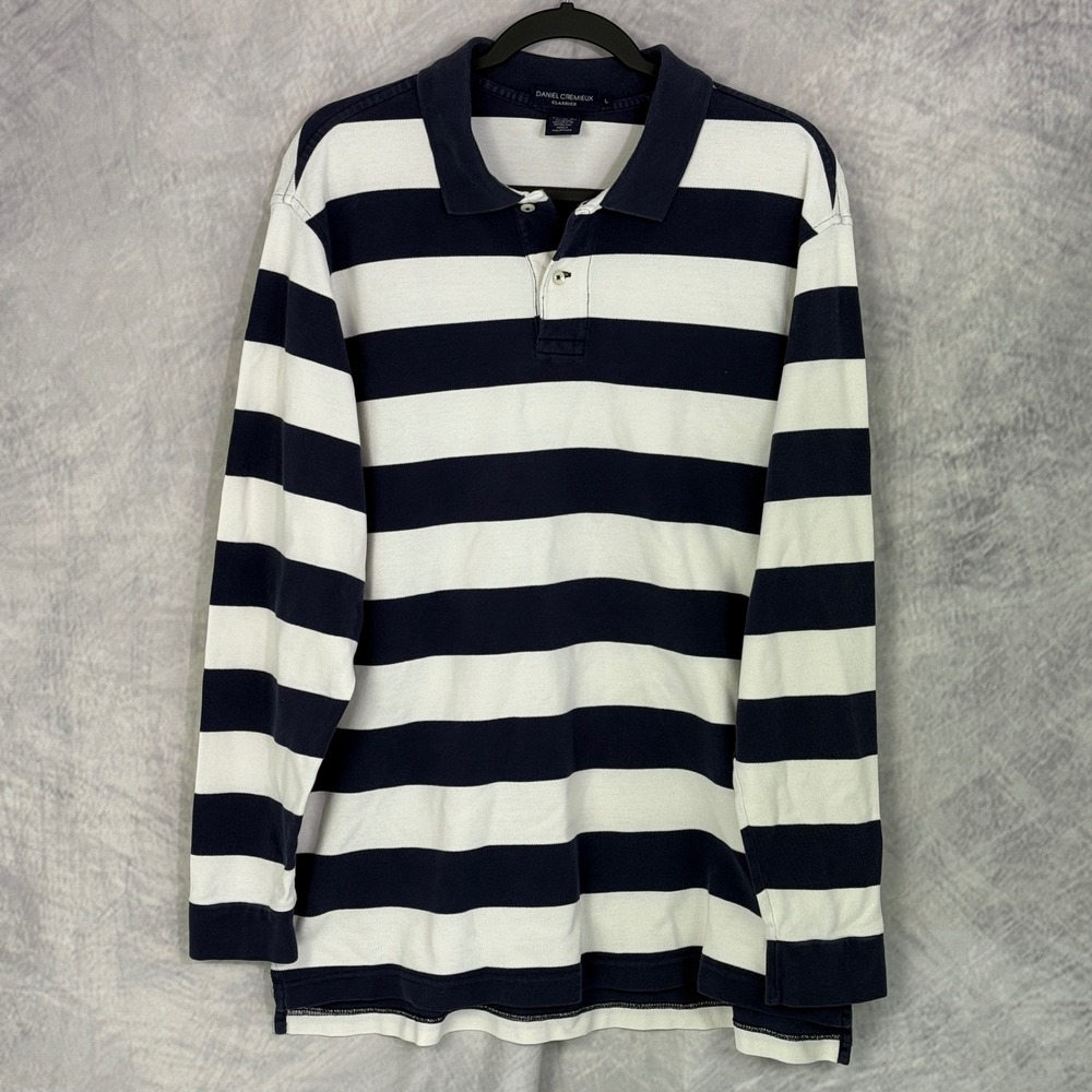 Vtg Y2k 90s Daniel Cremieux Mens Long Sleeve Striped Polo Shirt L‎ Rugby Preppy